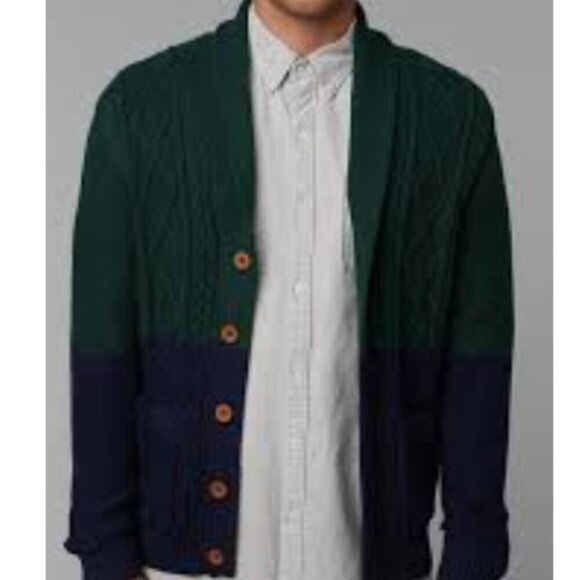 CPO Provisions Men's Size M Dark Green & Blue Cable Knit Button Down Cardigan - Picture 3 of 10